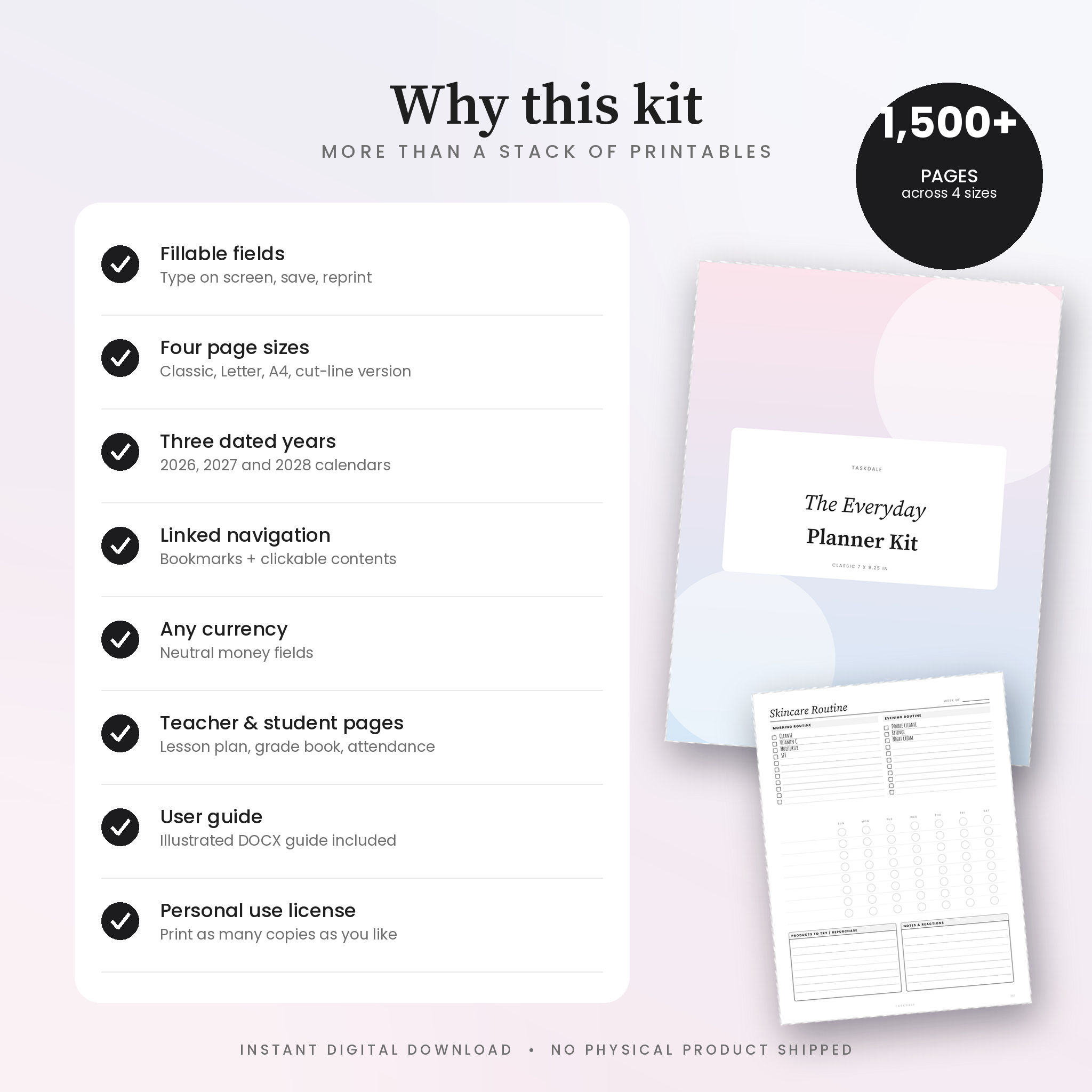 The Everyday Planner Kit | 387 Printable & Fillable Planner Pages, Classic 7x9.25 Disc Planner Inserts, Letter & A4 PDF, 2026-2028 Dated Calendars - Image 8