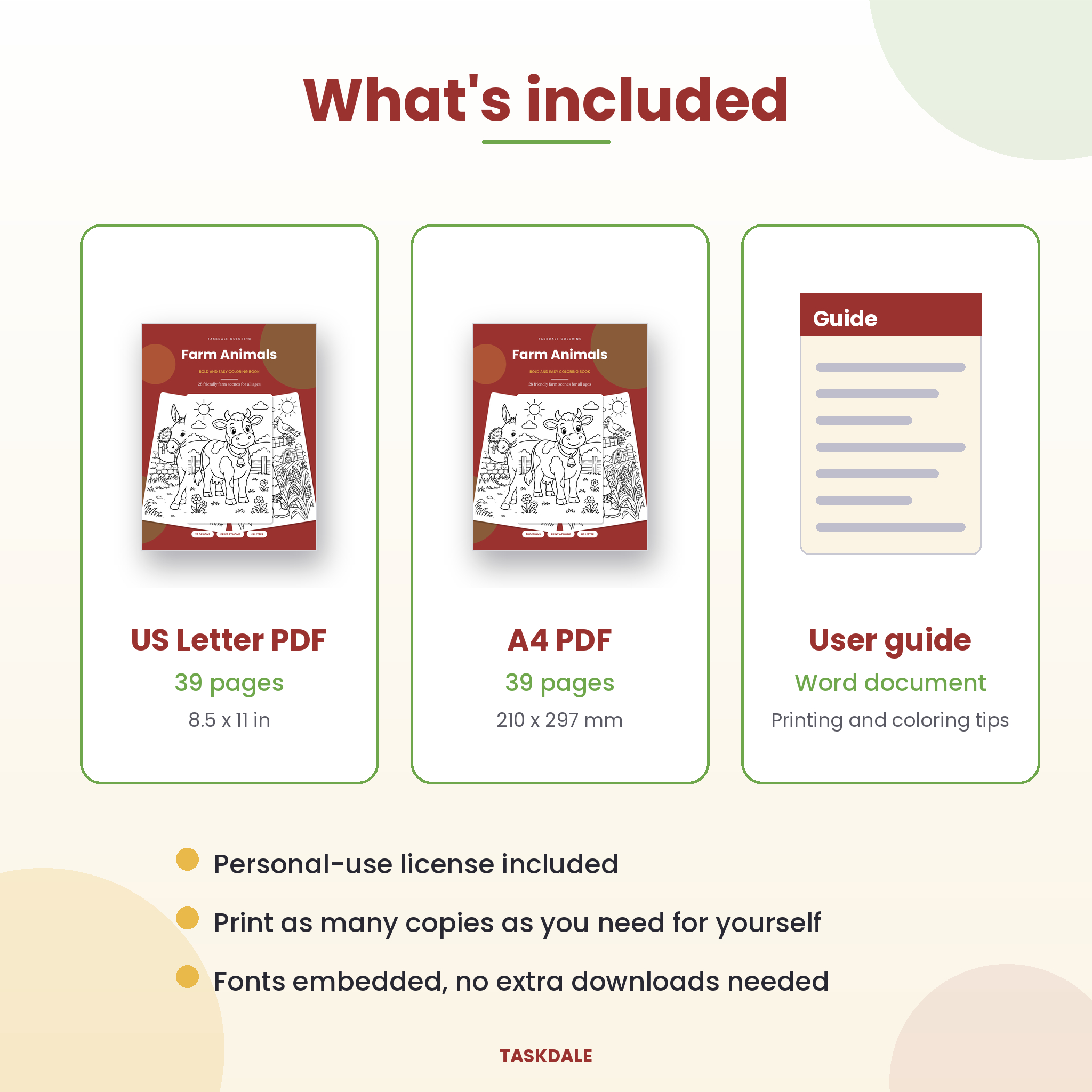 What is included: US Letter PDF, A4 PDF and Word user guide