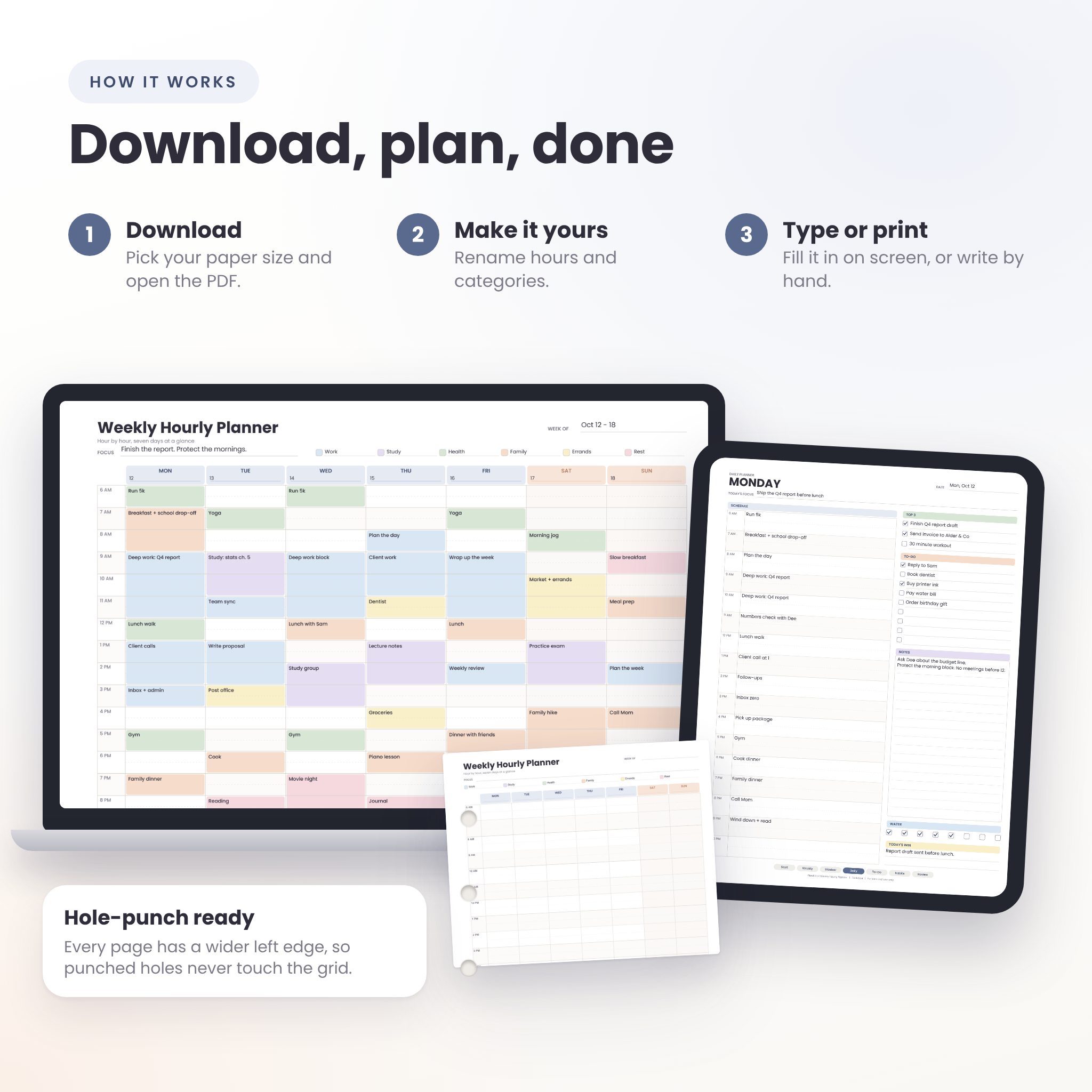 FlowBlock Weekly Hourly Planner | Printable & Fillable PDF Time Block Schedule, Daily Pages, Habit Tracker, Letter A4 A5 Half Letter - Image 6