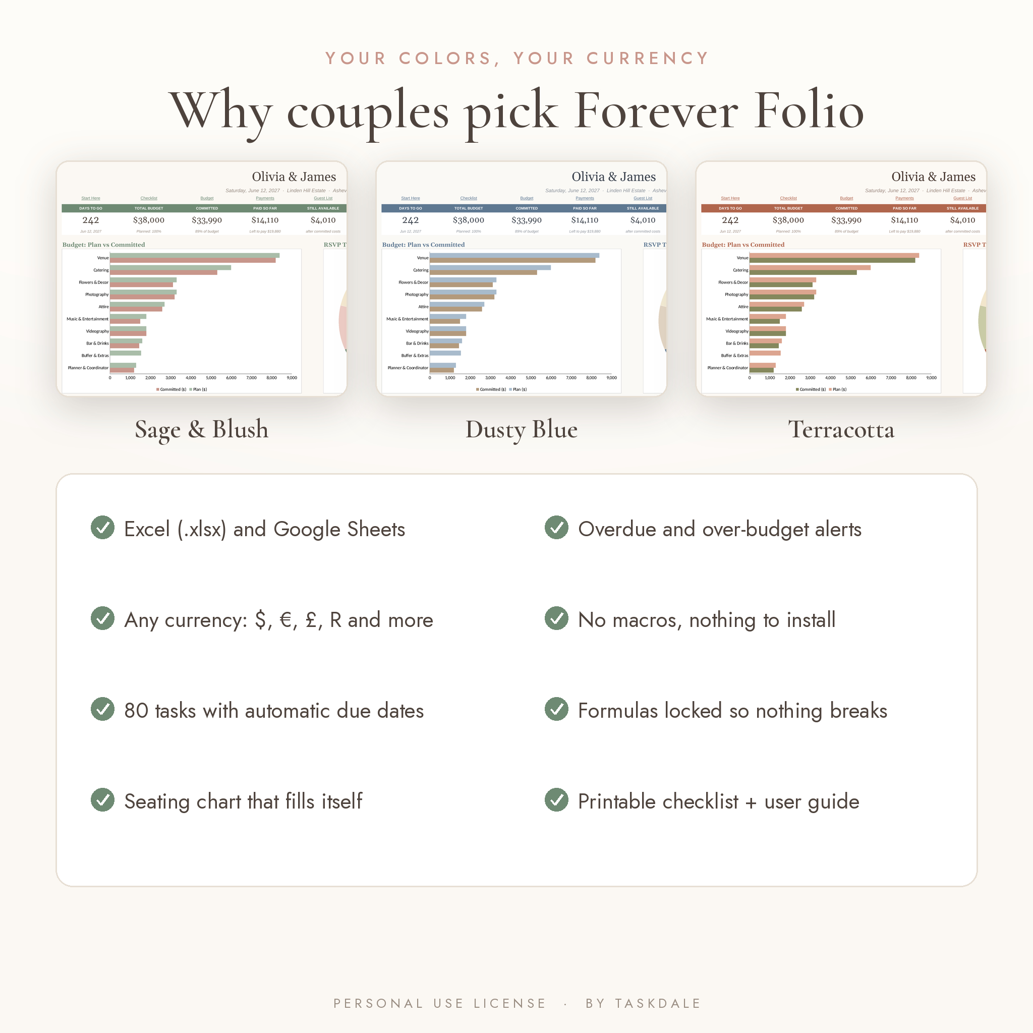 Three color themes and key features of the wedding planner