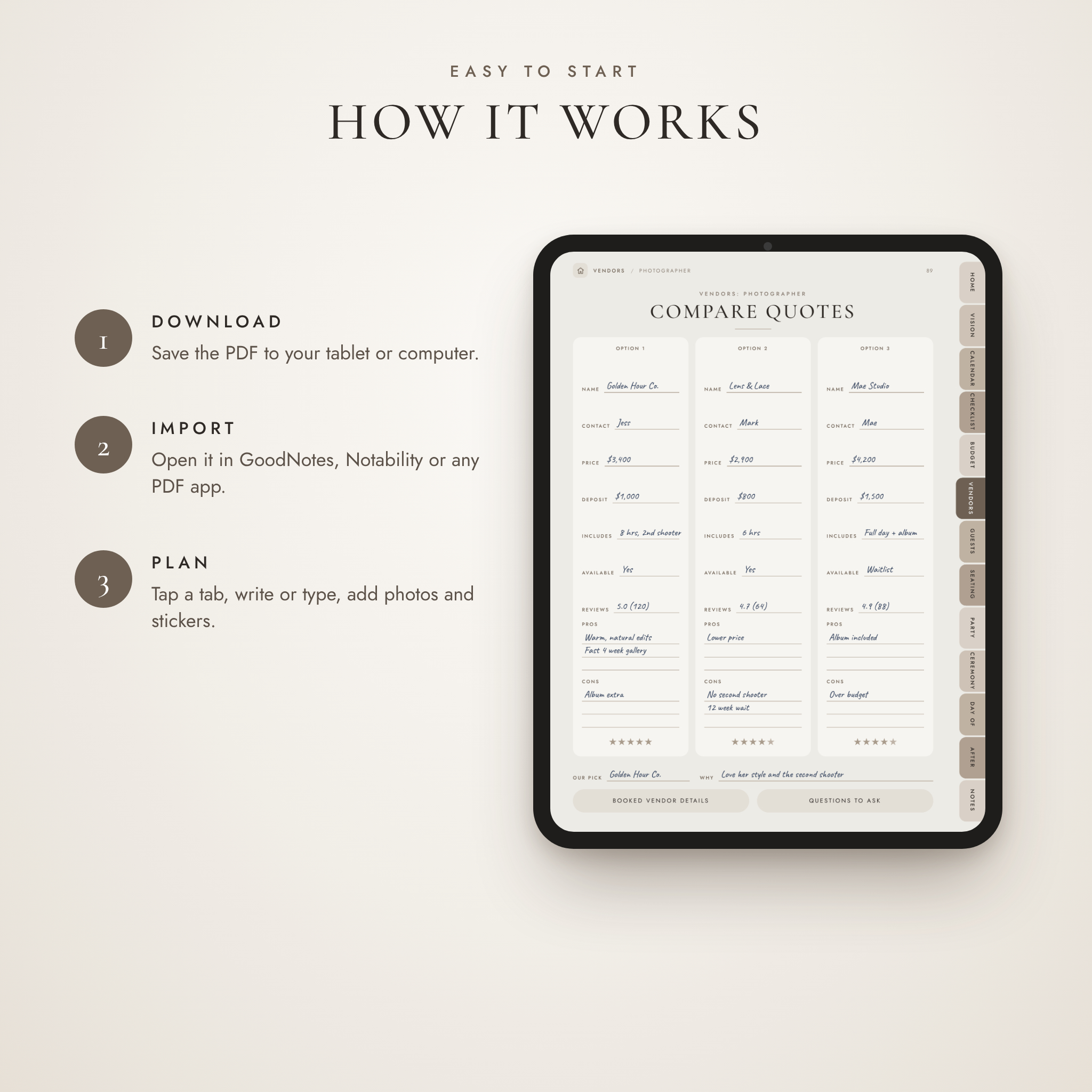How to use the digital wedding planner in GoodNotes or Notability