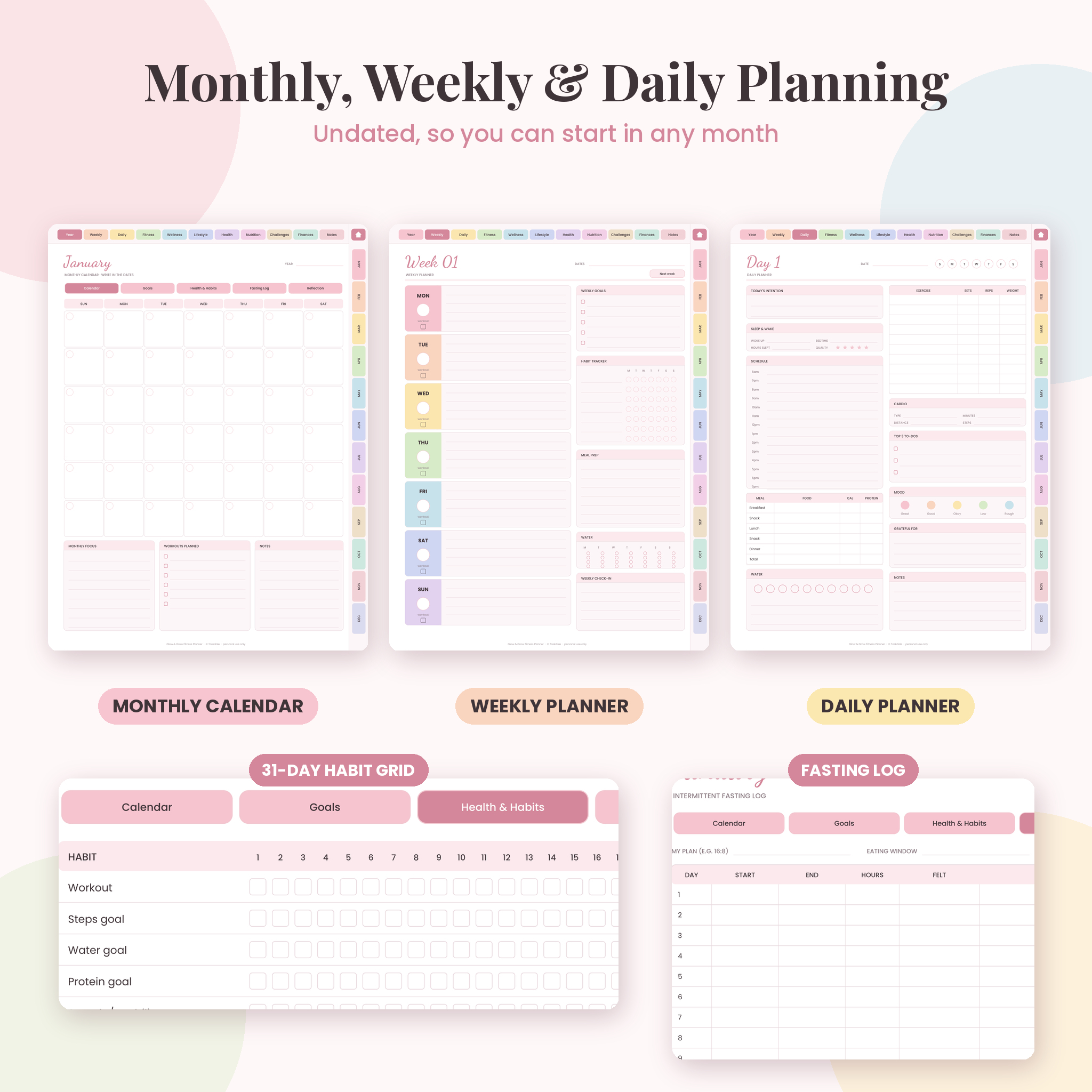 Glow & Grow Digital Fitness Planner | Undated Workout, Wellness & Weight Loss Planner | GoodNotes, Notability, iPad, Android & Printable - Image 4