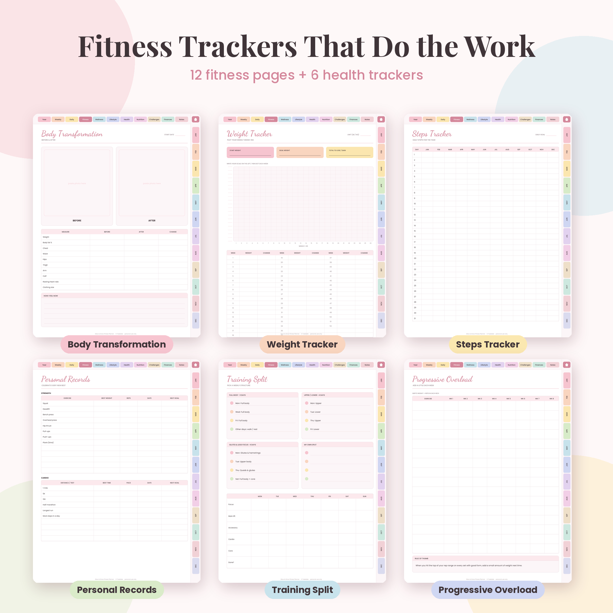 Glow & Grow Digital Fitness Planner | Undated Workout, Wellness & Weight Loss Planner | GoodNotes, Notability, iPad, Android & Printable - Image 5