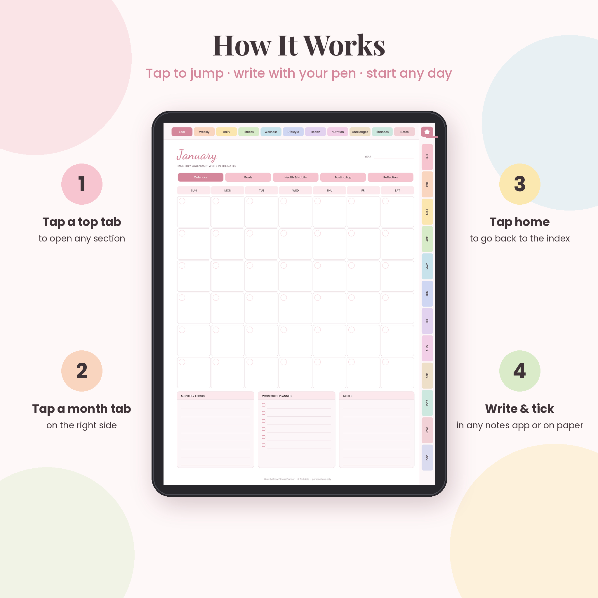 Glow & Grow Digital Fitness Planner | Undated Workout, Wellness & Weight Loss Planner | GoodNotes, Notability, iPad, Android & Printable - Image 6