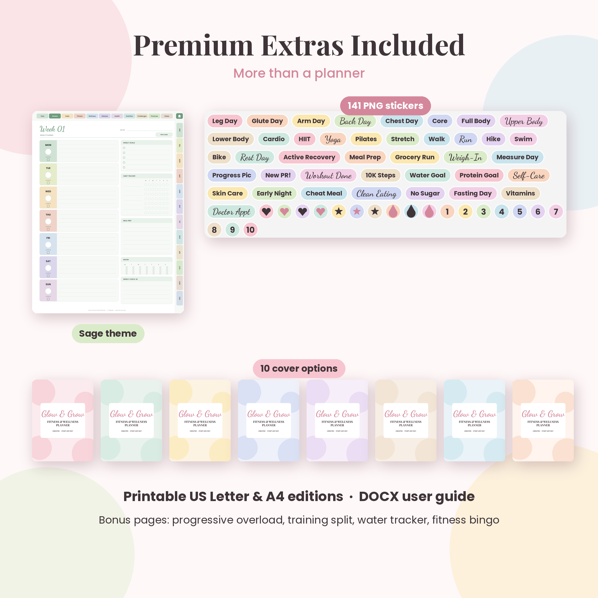 Glow & Grow Digital Fitness Planner | Undated Workout, Wellness & Weight Loss Planner | GoodNotes, Notability, iPad, Android & Printable - Image 7