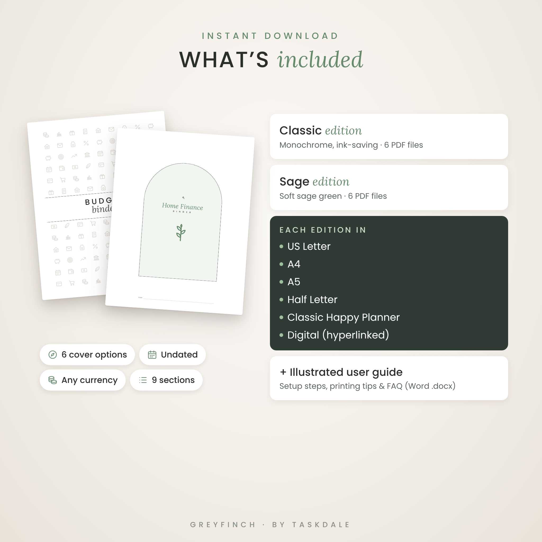 What is included: Classic and Sage editions in 5 print sizes plus digital