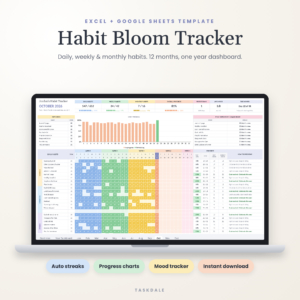 Habit Bloom Tracker, habit tracker spreadsheet for Excel and Google Sheets