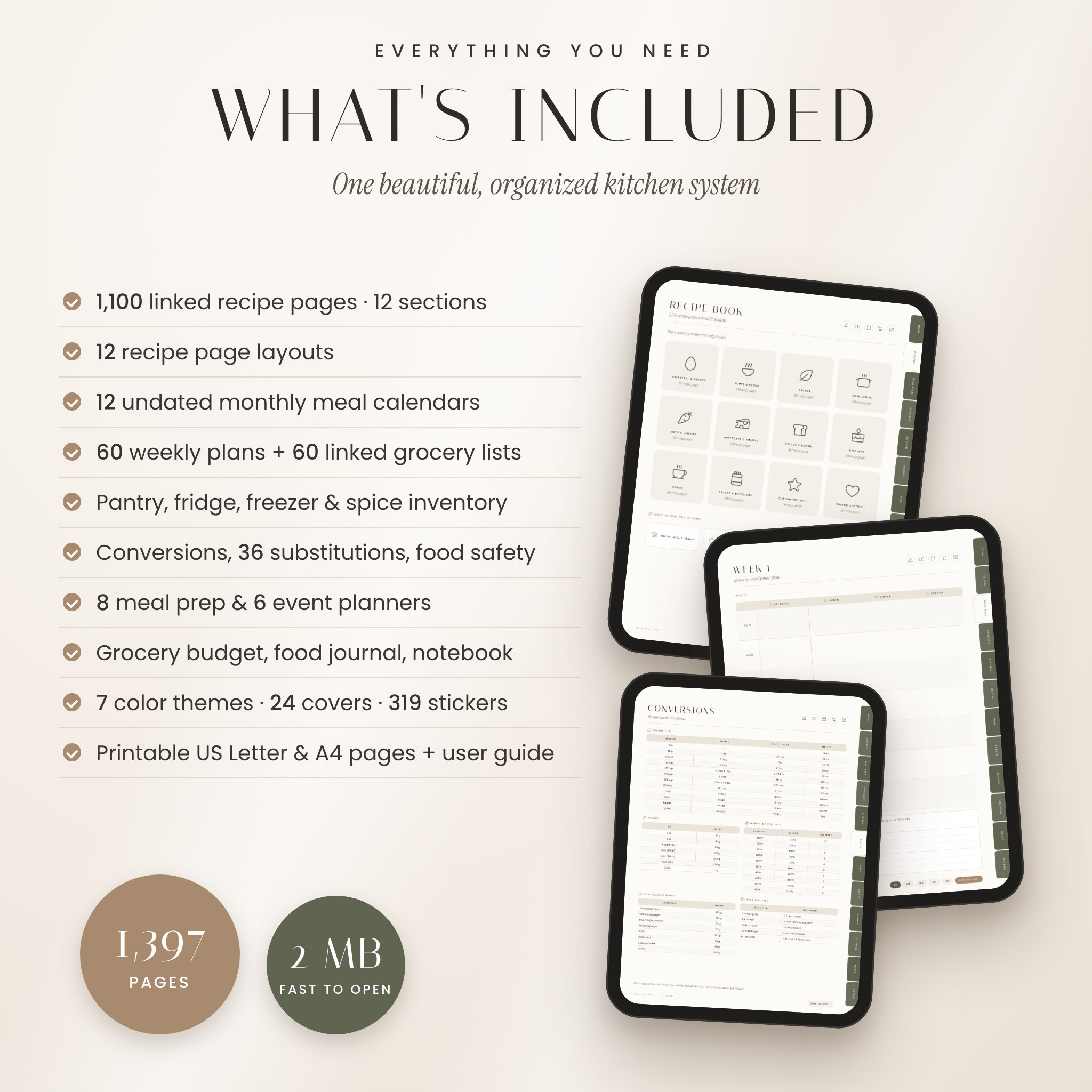 What is included in the Hearth & Ladle digital recipe book and meal planner