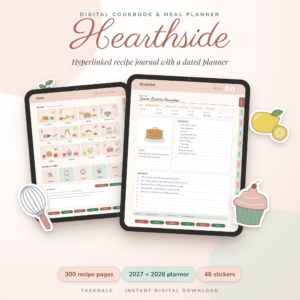 Hearthside Digital Recipe Book & Meal Planner | Hyperlinked PDF with 2027-2028 Dated Planner