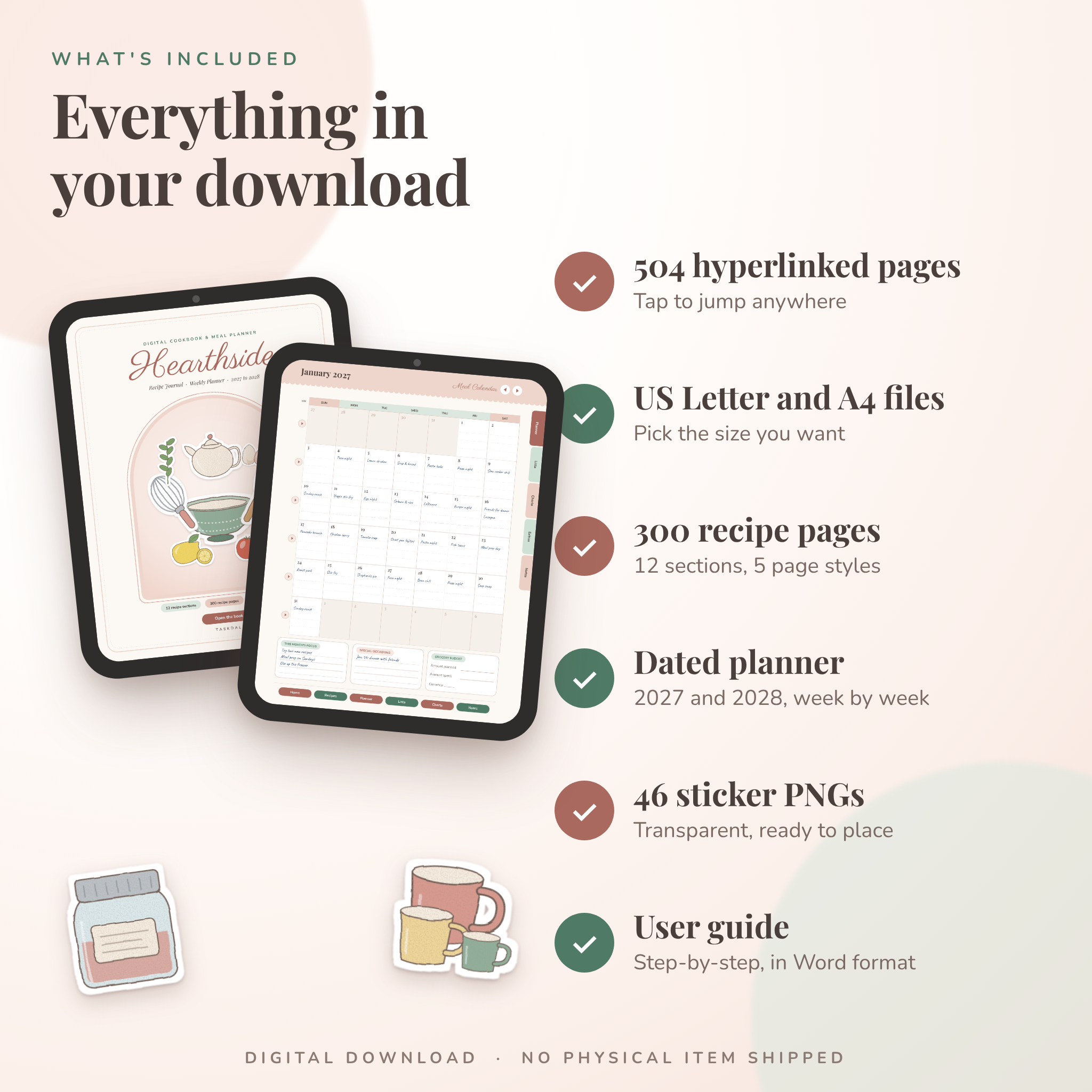 Hearthside Digital Recipe Book & Meal Planner | Hyperlinked PDF with 2027-2028 Dated Planner - Image 3