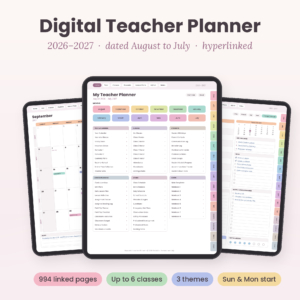 Hopscotch digital teacher planner 2026-2027 on iPad with monthly, home and daily pages