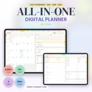 Horizon digital planner 2027 2028 2029 hyperlinked PDF planner on two tablets