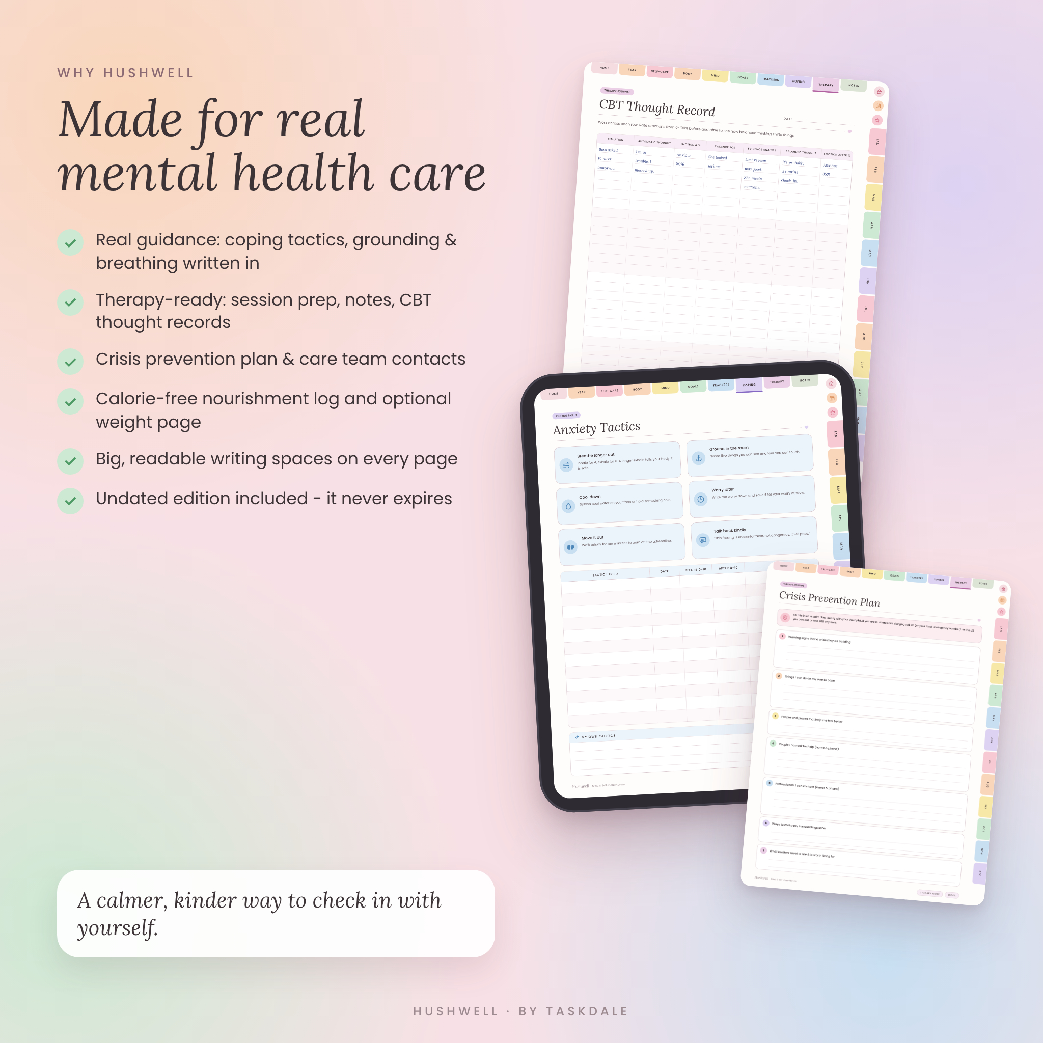 Mental Health Digital Planner | Hushwell Self-Care Journal for GoodNotes & iPad – 2027 + Undated, Mood Tracker, Therapy & Anxiety Journal - Image 8