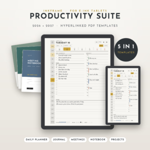 Inkframe Productivity Suite reMarkable templates 2026-2027 hyperlinked planner, journal, meeting notebook, smart notebook and project planner