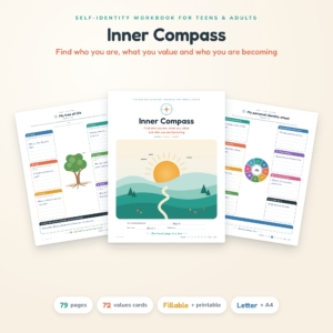 Inner Compass self-identity workbook printable and fillable PDF pages