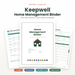 Keepwell Home Management Binder printable and fillable PDF cover with sample pages