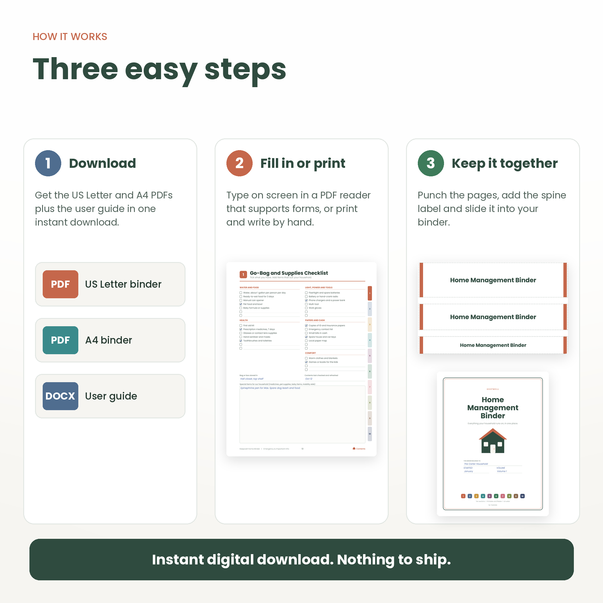 How the home management binder works: download, fill in or print, keep it together