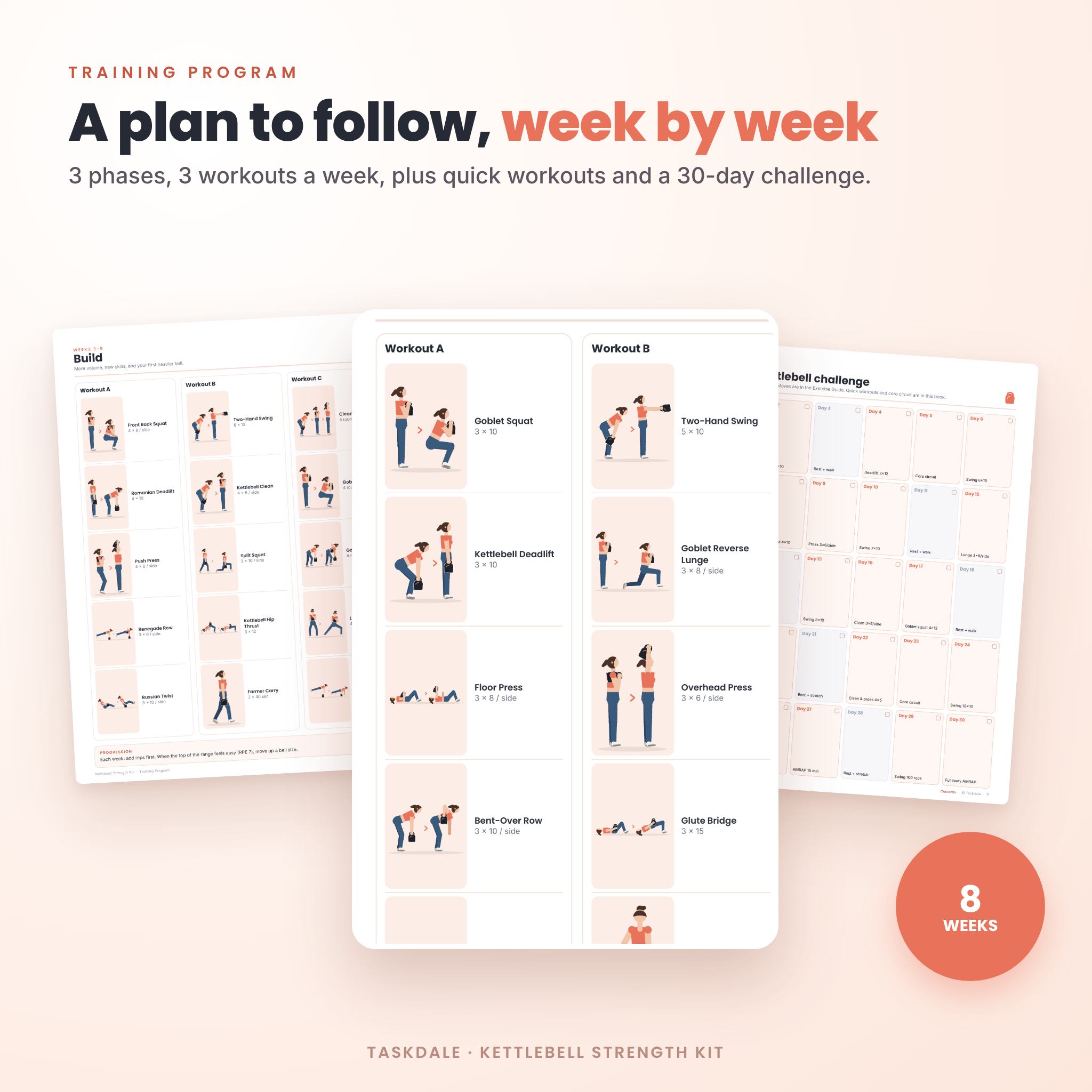 Kettlebell Strength Kit: Printable Kettlebell Workout Bundle with 60 Exercise Charts, 8-Week Program & Fitness Planner - Image 5