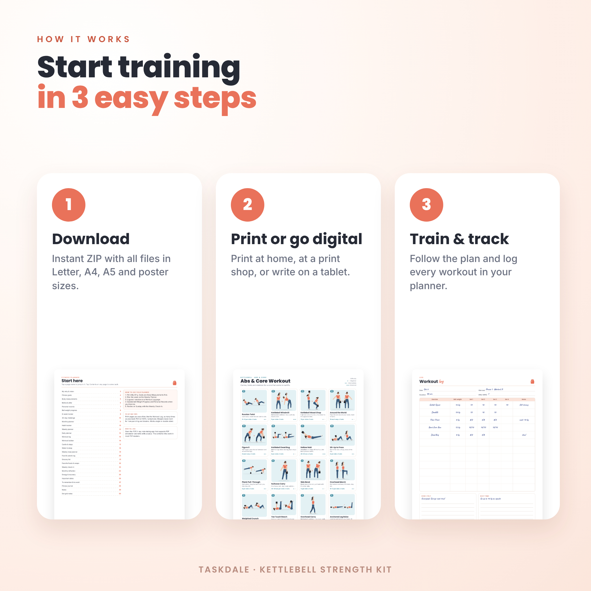 Kettlebell Strength Kit: Printable Kettlebell Workout Bundle with 60 Exercise Charts, 8-Week Program & Fitness Planner - Image 6