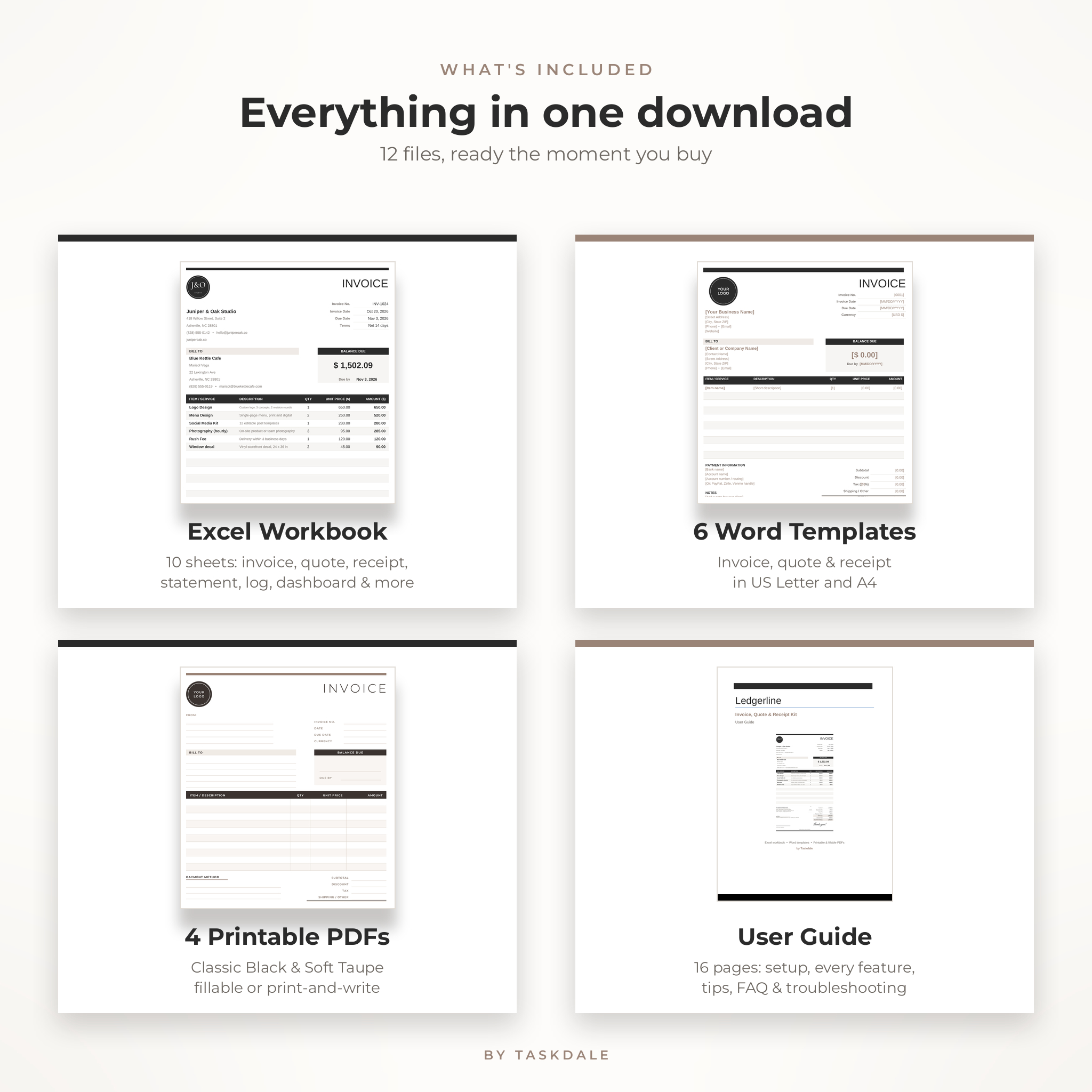 What is included: Excel workbook, Word templates, printable PDF forms and user guide