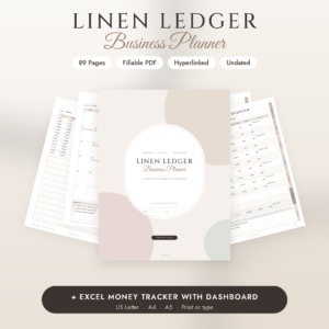 Linen Ledger small business planner cover with fillable planner pages