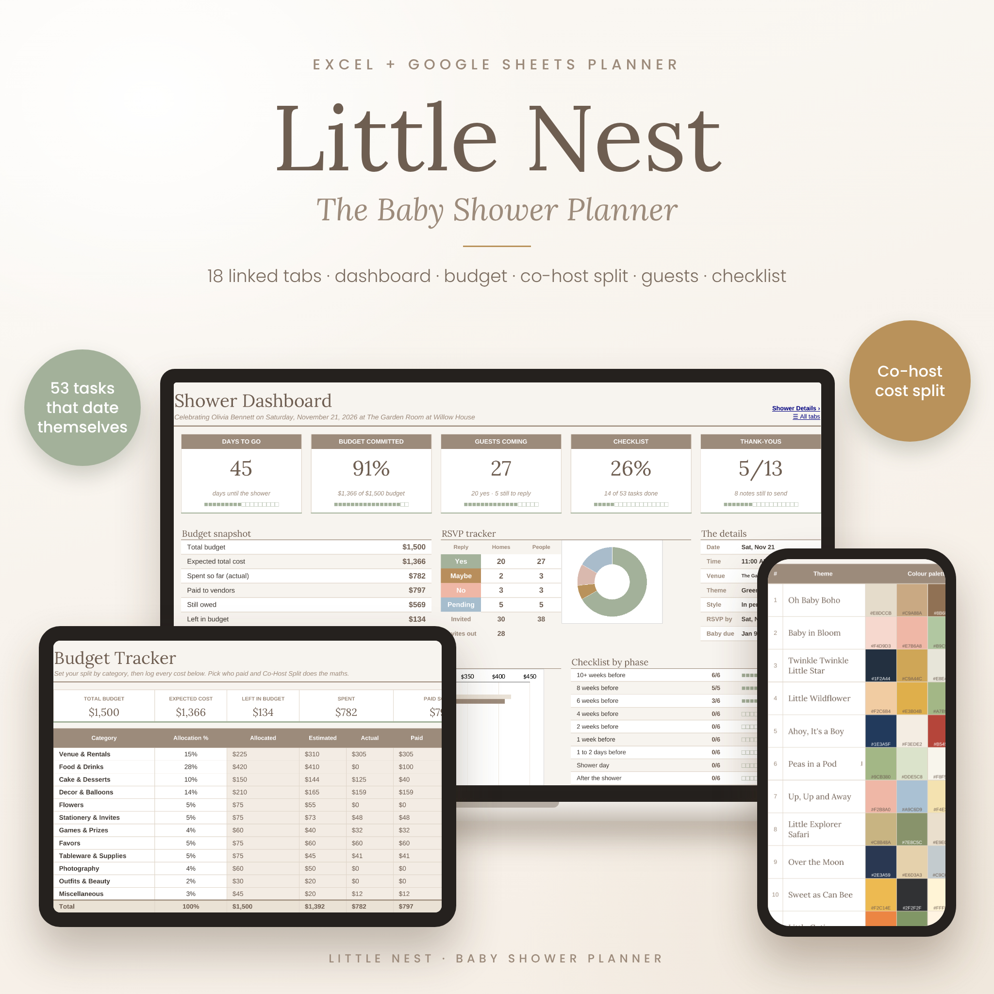 Little Nest Baby Shower Planner spreadsheet listing image 1
