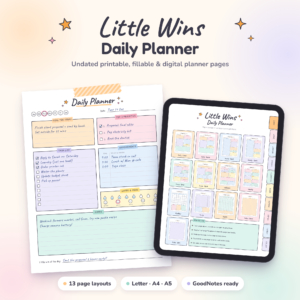 Little Wins undated daily planner printable and digital GoodNotes planner on iPad