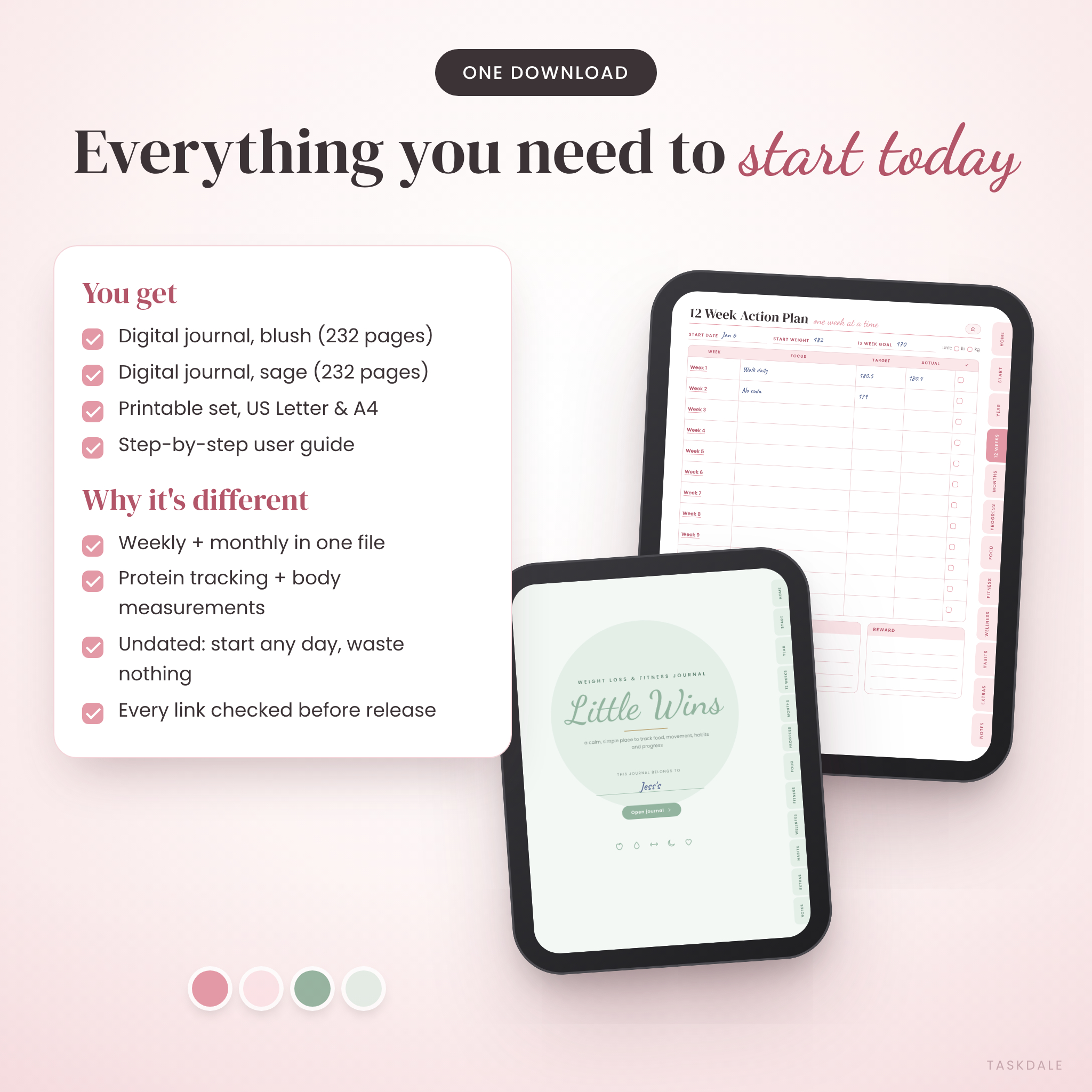 Everything included in the Little Wins digital and printable weight loss journal