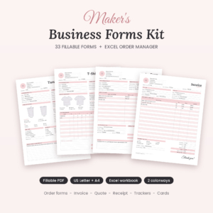 Maker's Business Forms Kit with fillable craft order forms, invoice and Excel order tracker