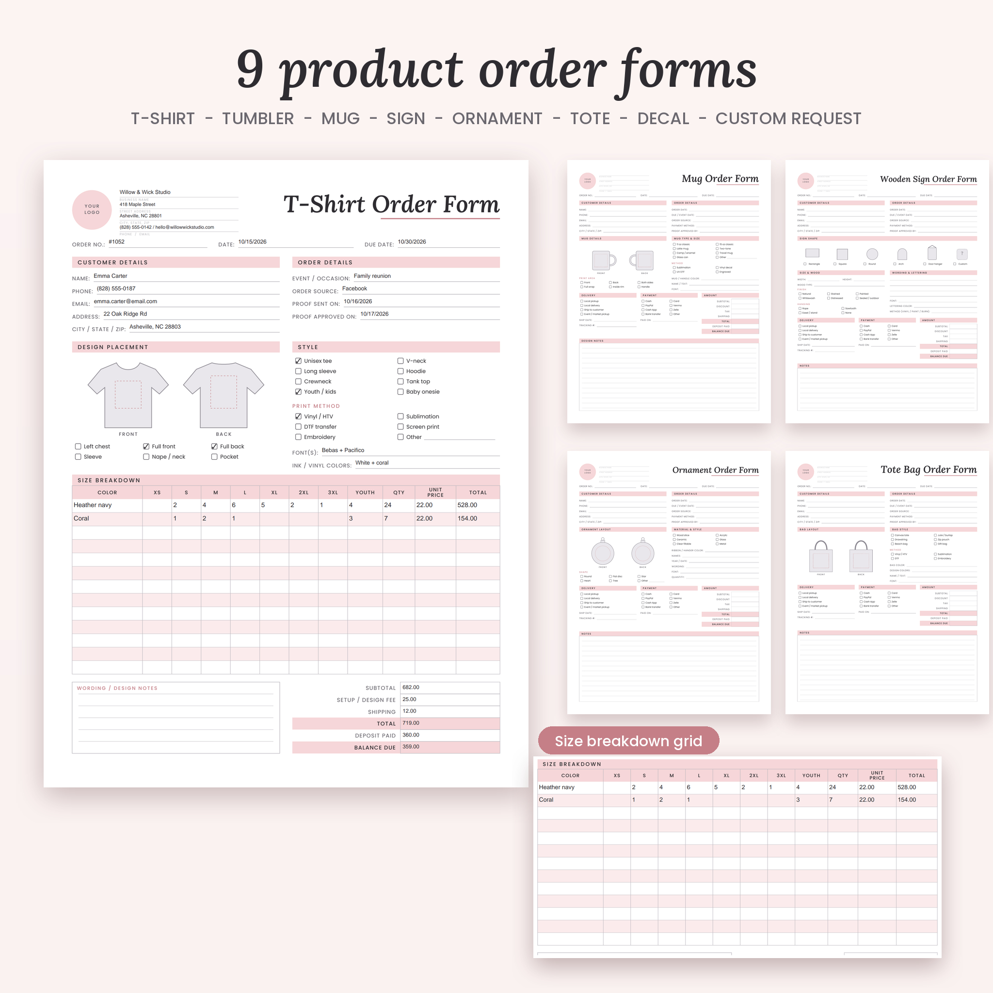 Maker's Business Forms Kit | 33 Fillable Craft Order Forms, Invoice, Price Quote & Receipt Templates + Excel Order Tracker, US Letter & A4 - Image 3