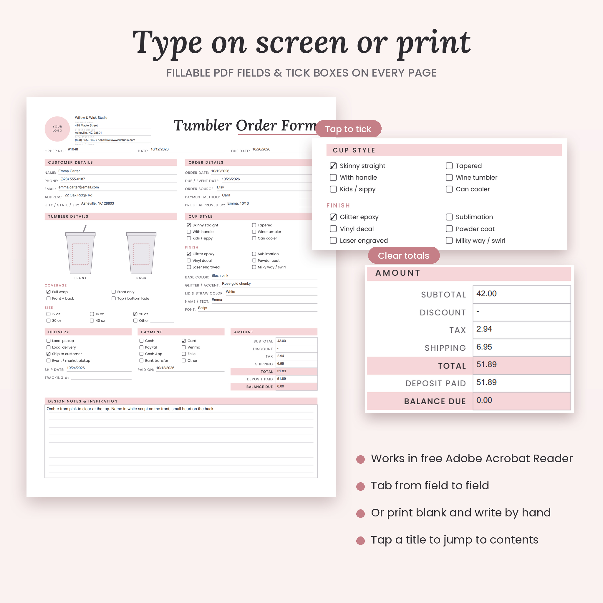 Maker's Business Forms Kit | 33 Fillable Craft Order Forms, Invoice, Price Quote & Receipt Templates + Excel Order Tracker, US Letter & A4 - Image 4