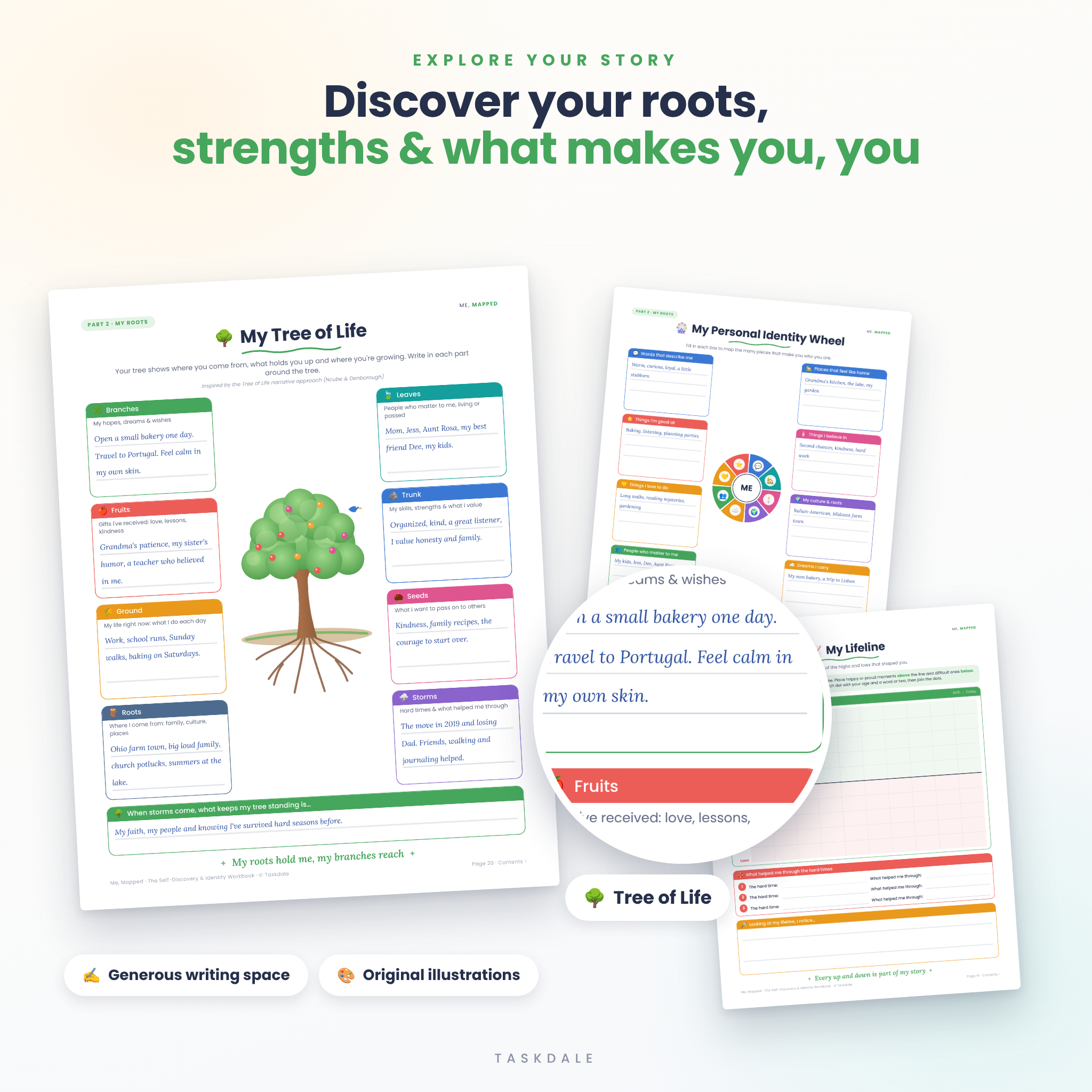 Tree of Life and personal identity wheel worksheets from the self-discovery workbook