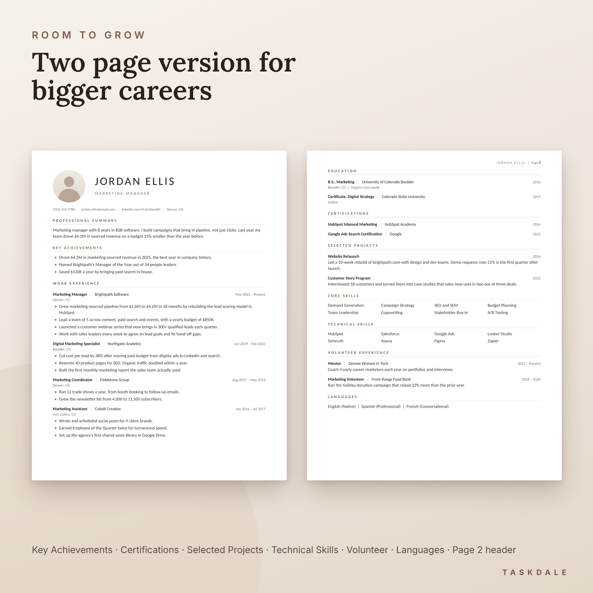 Two page ATS resume template