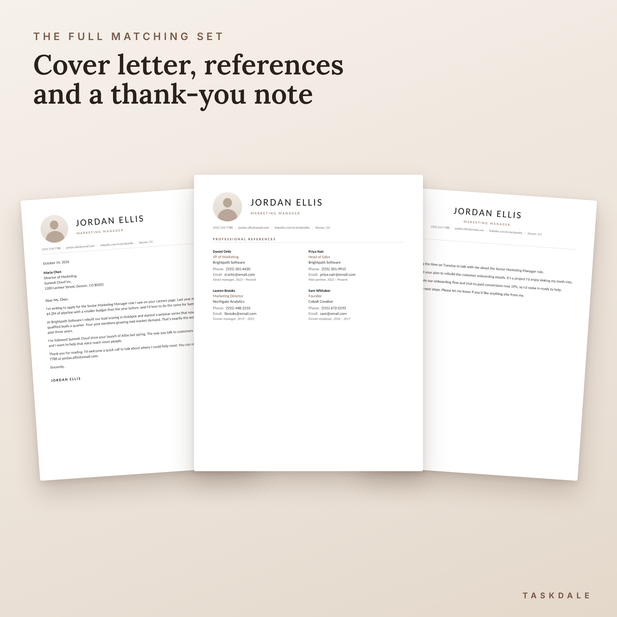 Matching cover letter references and thank you letter templates