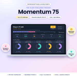 Momentum 75 Day Challenge Tracker spreadsheet for Excel and Google Sheets