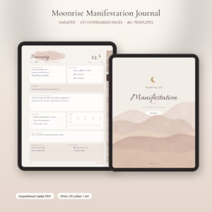 Moonrise Manifestation Journal undated hyperlinked digital journal on tablet