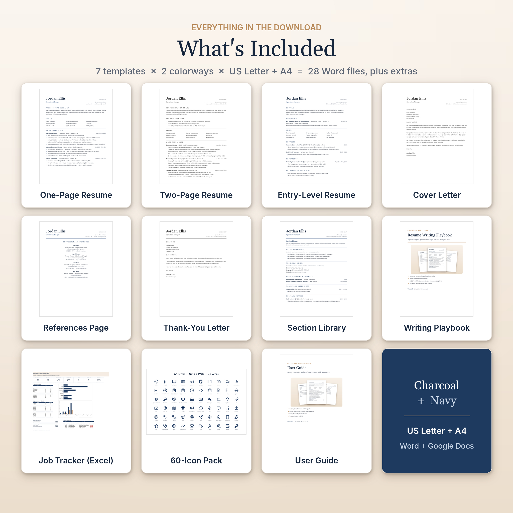 What's included: 7 resume and letter templates, job tracker, writing playbook, icon pack and user guide
