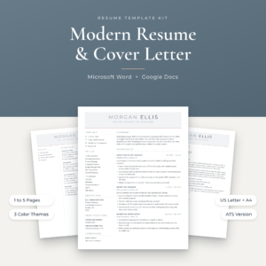 Modern resume template kit for Word and Google Docs with matching cover letter
