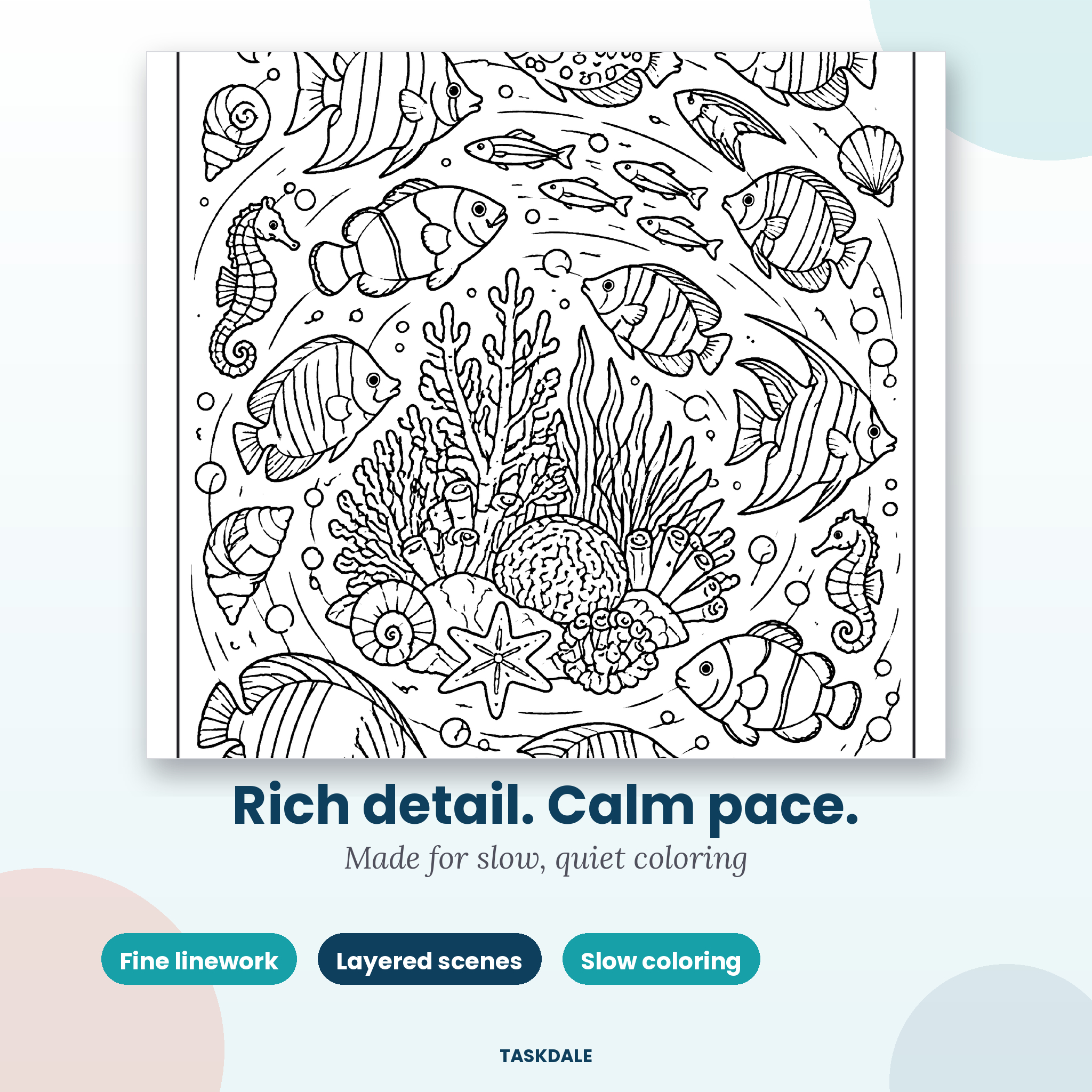 Ocean Life printable intricate coloring book with 28 detailed designs