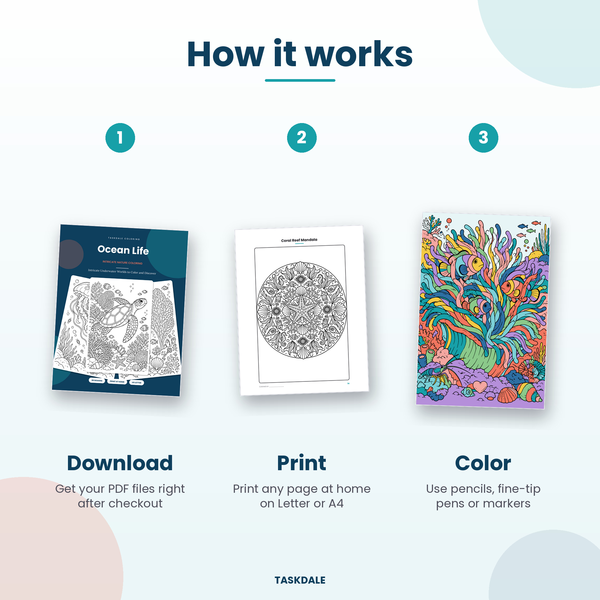 Ocean Life printable intricate coloring book with 28 detailed designs