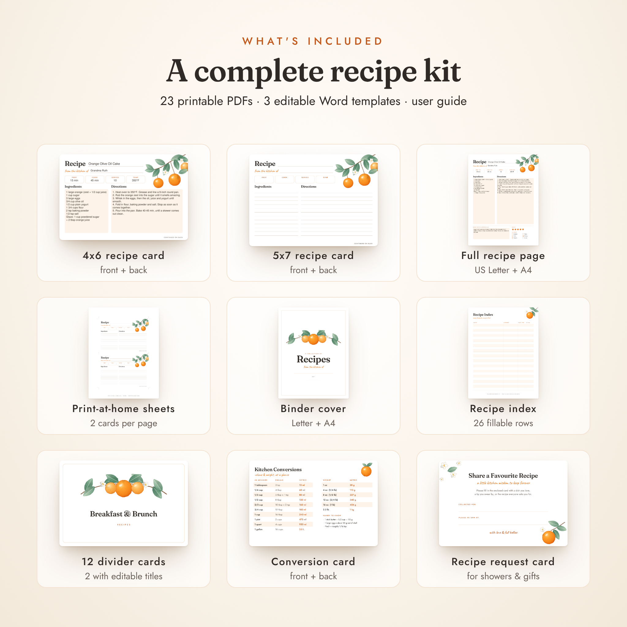 What's included in the orange recipe card kit