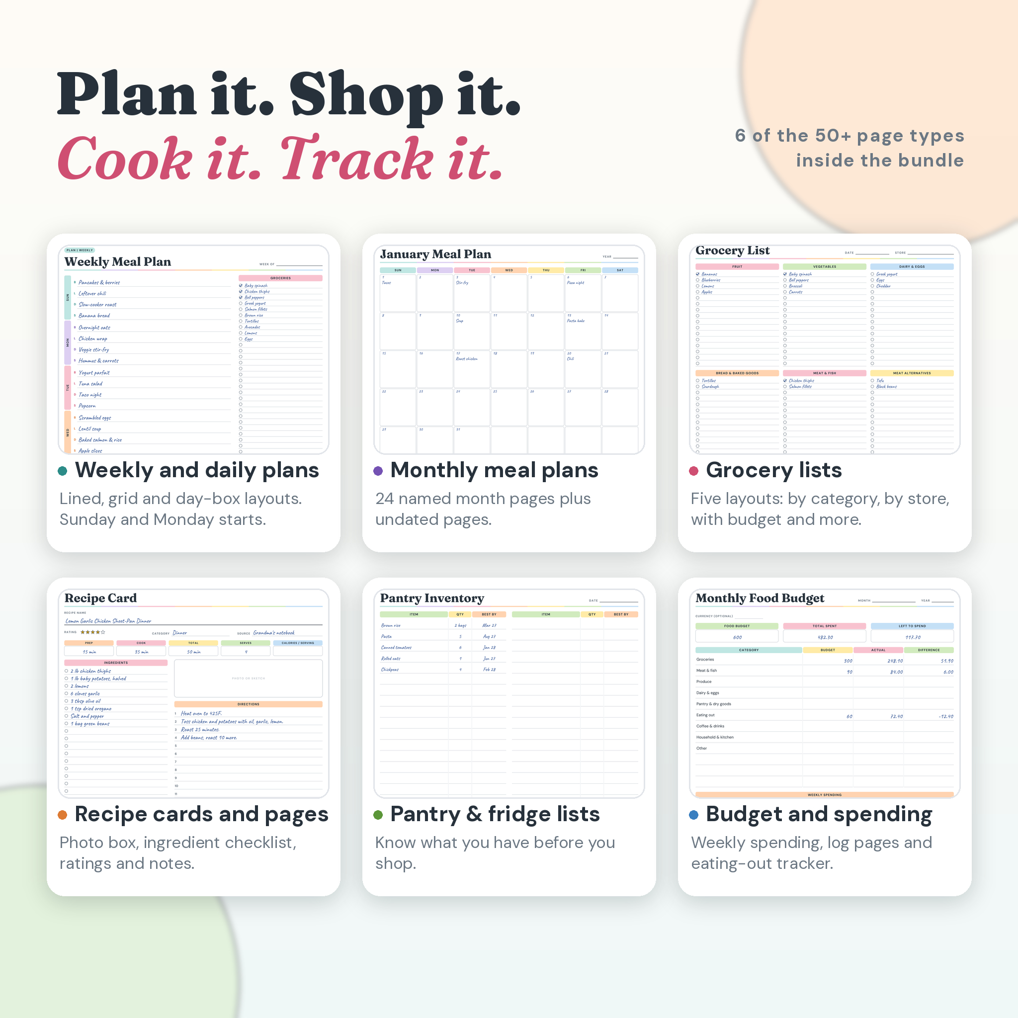 Pantry to Plate Meal Planner Printable Bundle, 123 Pages, Fillable PDF, 5 Sizes - Image 2