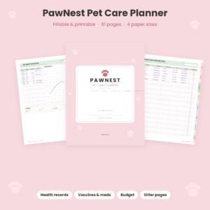 PawNest Pet Care Planner fillable printable pet health record binder