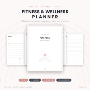 Printable fitness and wellness planner, 137 undated pages