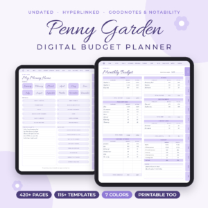 Penny Garden digital budget planner on iPad showing the monthly budget and home dashboard