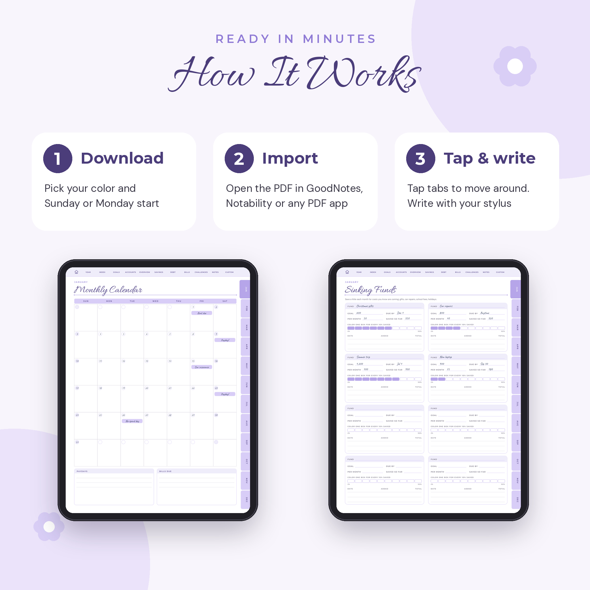 How the digital budget planner works: download, import, tap and write