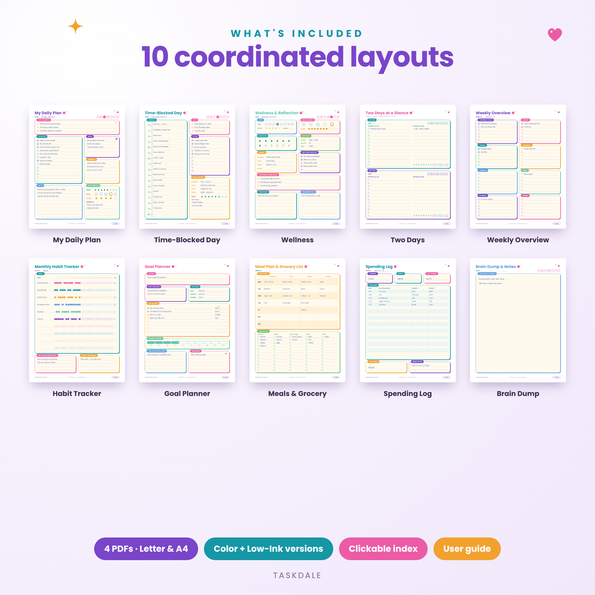 All 10 Petal Pep planner page layouts included