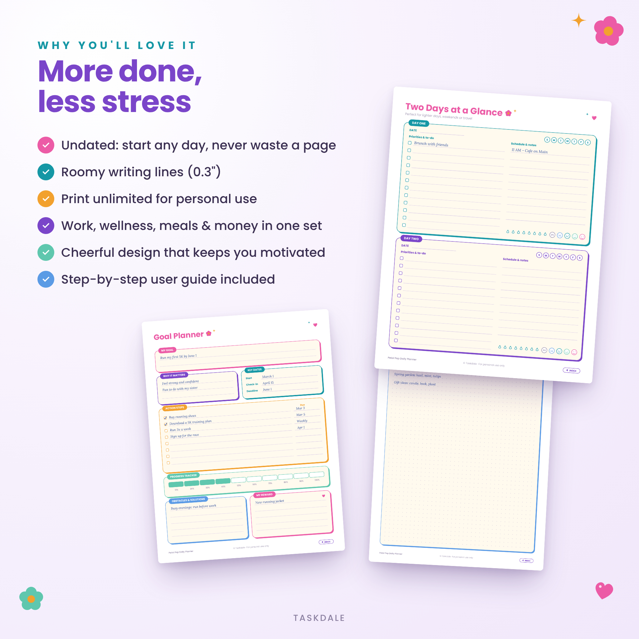 Benefits of the Petal Pep undated daily planner