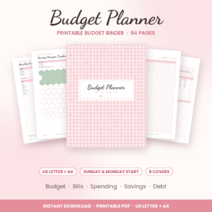 Petal and Penny printable budget planner binder with gingham cover and planner pages