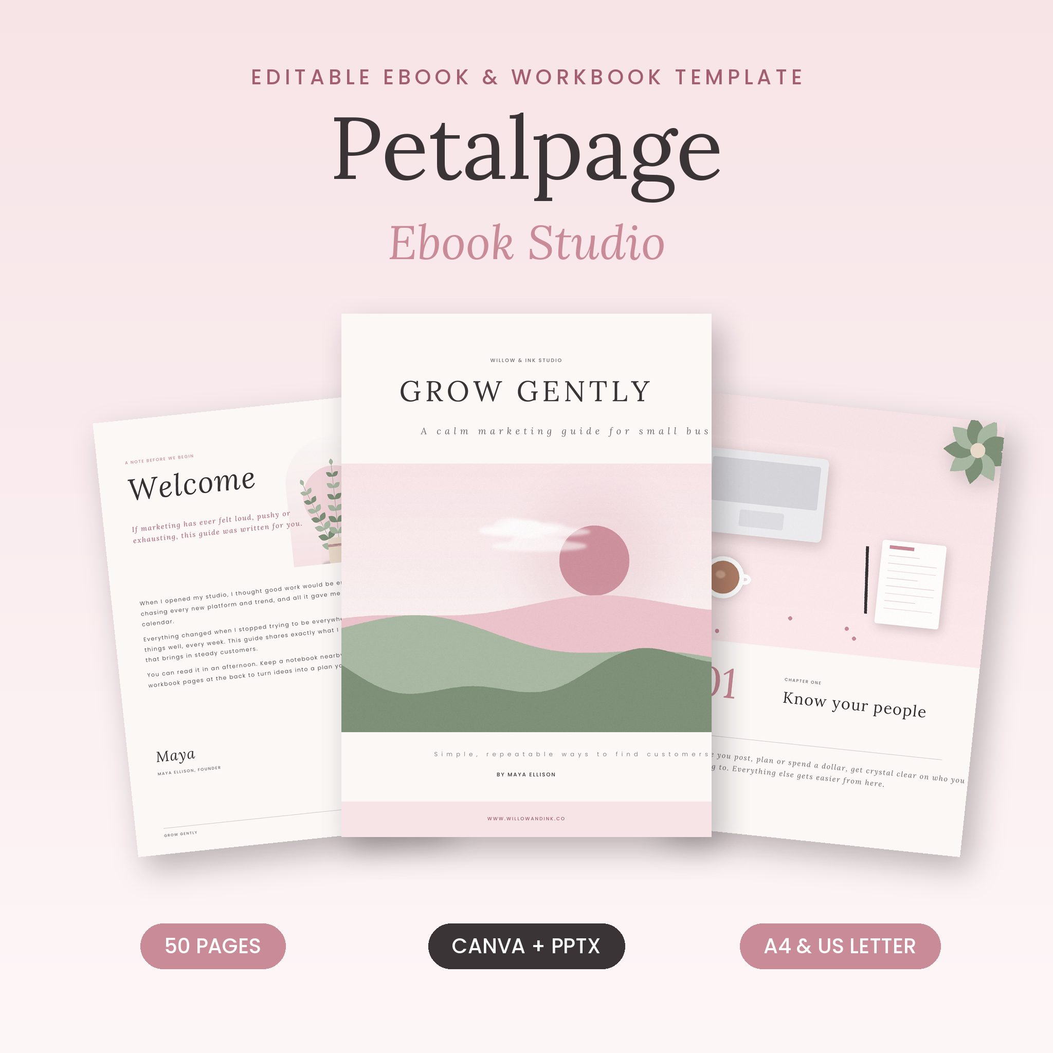 Petalpage editable ebook template cover and pages